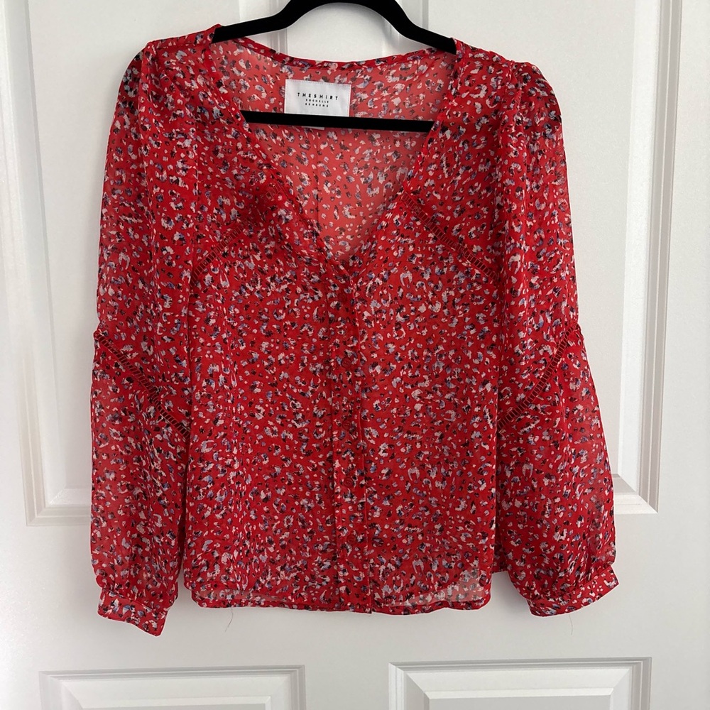The Shirt Rochelle Behrens  Floral V-Neck Long Sleeve Blouse XS‎